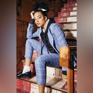 WILDFANG Blue Plaid Slim Crop Pant size 2